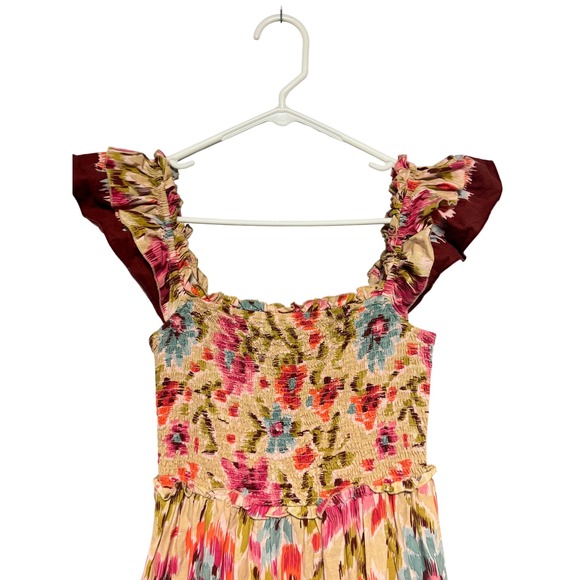 House of Harlow 1960 Zoey Smocked Floral Maxi‎ Dress Flutter Sleeve Boho Size S - Picture 11 of 16